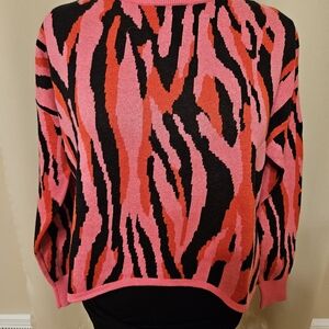 Bar III Vibrant Pink and Black Patterned Sweater Size XS